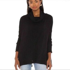 Free People Juicy Long Sleeve Waffle Knit Shirt Black Size Large